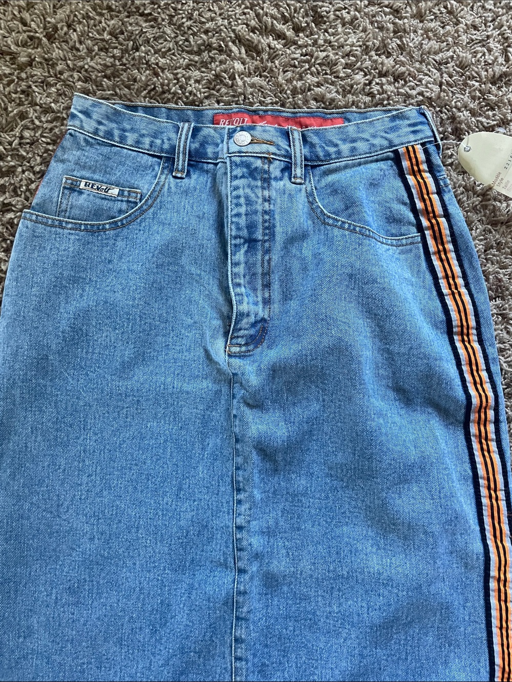 REVolt Blue Denim Maxi Skirt with Side Stripe